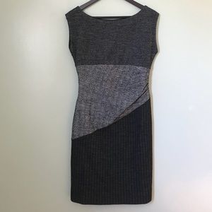 Multi pattern wool sleeveless fitted dress
